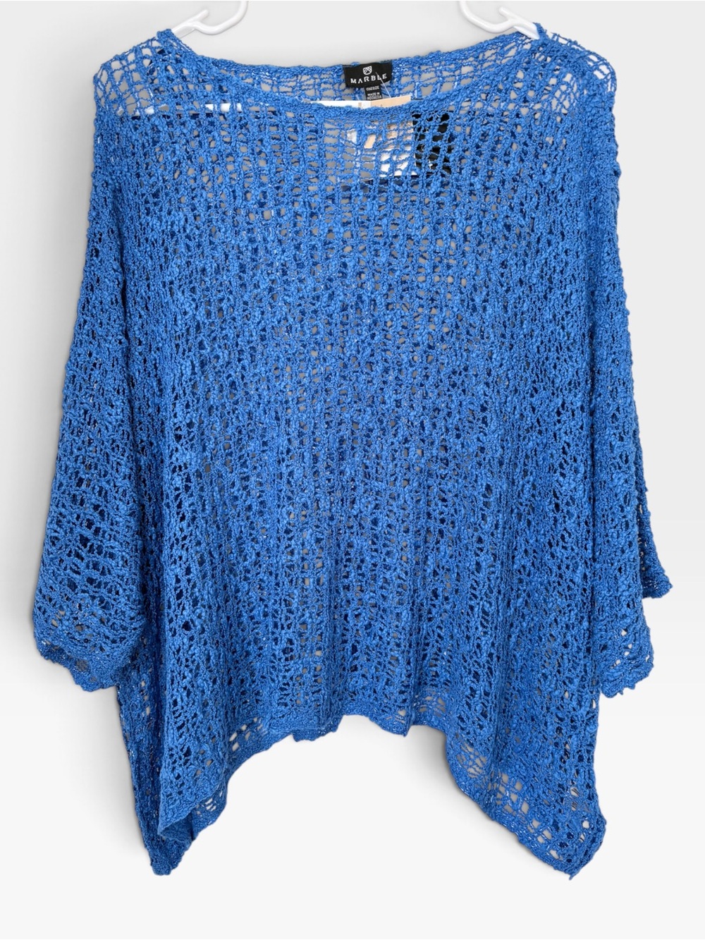 Marble 5186 Cobalt Blue Open Knit Crochet Tunic Cover Up One Size NWT